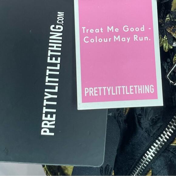 NWT Pretty Little Thing Black Floral Bardot Bodycon Mini Dress US 8 UK 12 - Picture 7 of 8